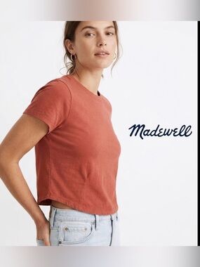 Madewell Heavyweight Jersey Cropped Short-Sleeve Crew Neck Tee in Rust -XS